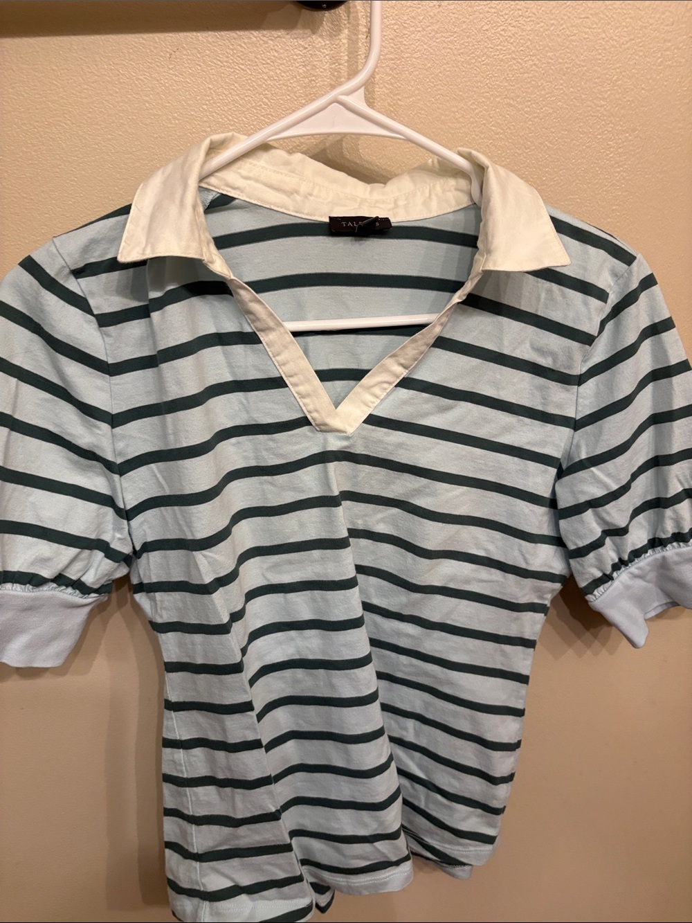 Talbots Light Blue & Dark Green Striped Polo Shirt